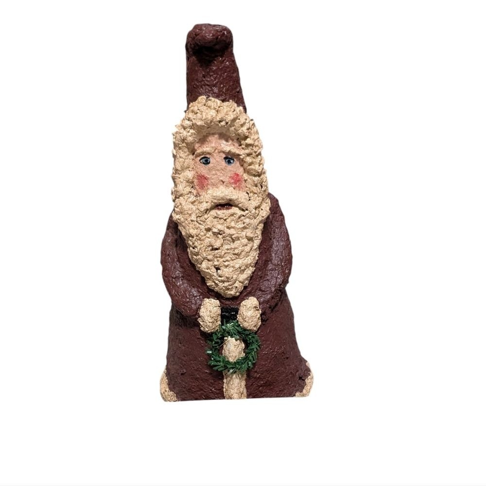 Vintage 1990 's paper mache Santa Claus with wreath Christmas Holiday hand-made - Picture 9 of 10
